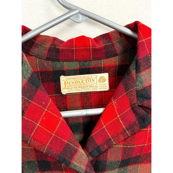 Pendleton Jacket Womens 16 Red Green Plaid Wool Pleated Long Sleeve Button Front - Picture 11 of 12